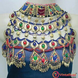 Multicolor Big Unique Choker Necklace, Old Kuchi Afghan Choker Necklace